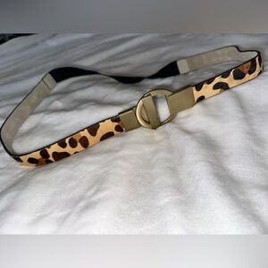 Cheetah print slim leather belt w/ toggle clasp pony hair and gold hardw…
